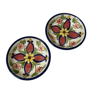 PIER 1 Vallarta Dipping Bowls Dishes Set Of 2 Hand Painted 4”  Floral Pattern